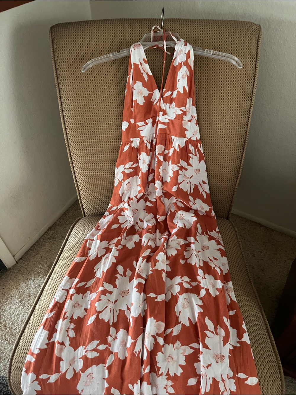 Lulus Small Rust Floral Halter Maxi Dress with White Blooms